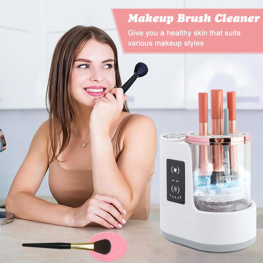 Electric Makeup Brush Cleaner Machine, 3 in 1 Automatic Makeup Brush Cleaner with Brushes Dryer for Most Size Beauty Brushes Set(White,Size:6.8Inch)