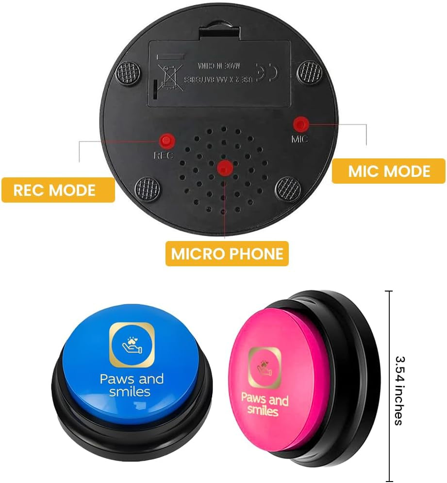 Paws and Smiles Dog Buttons for Communication, 8-Pack Recordable Talking Buttons for Dogs & Cats, 30-Second Voice Dog Training Buttons Starter Set Pet Communication Buzzer Gift