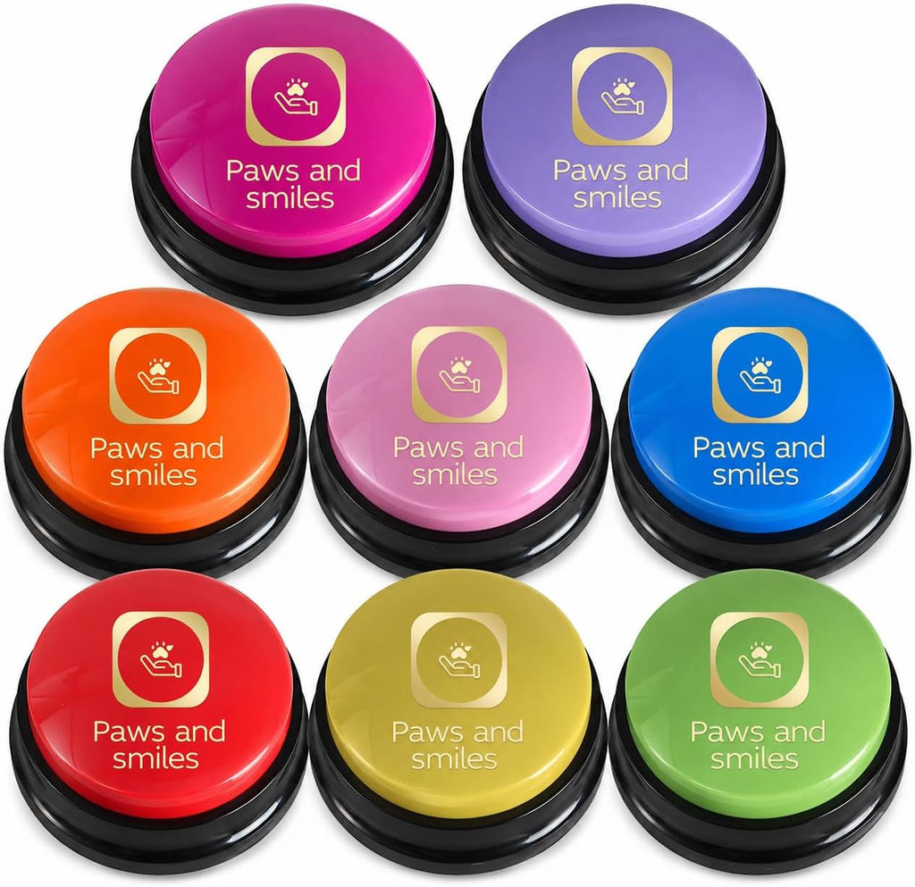 Paws and Smiles Dog Buttons for Communication, 8-Pack Recordable Talking Buttons for Dogs & Cats, 30-Second Voice Dog Training Buttons Starter Set Pet Communication Buzzer Gift