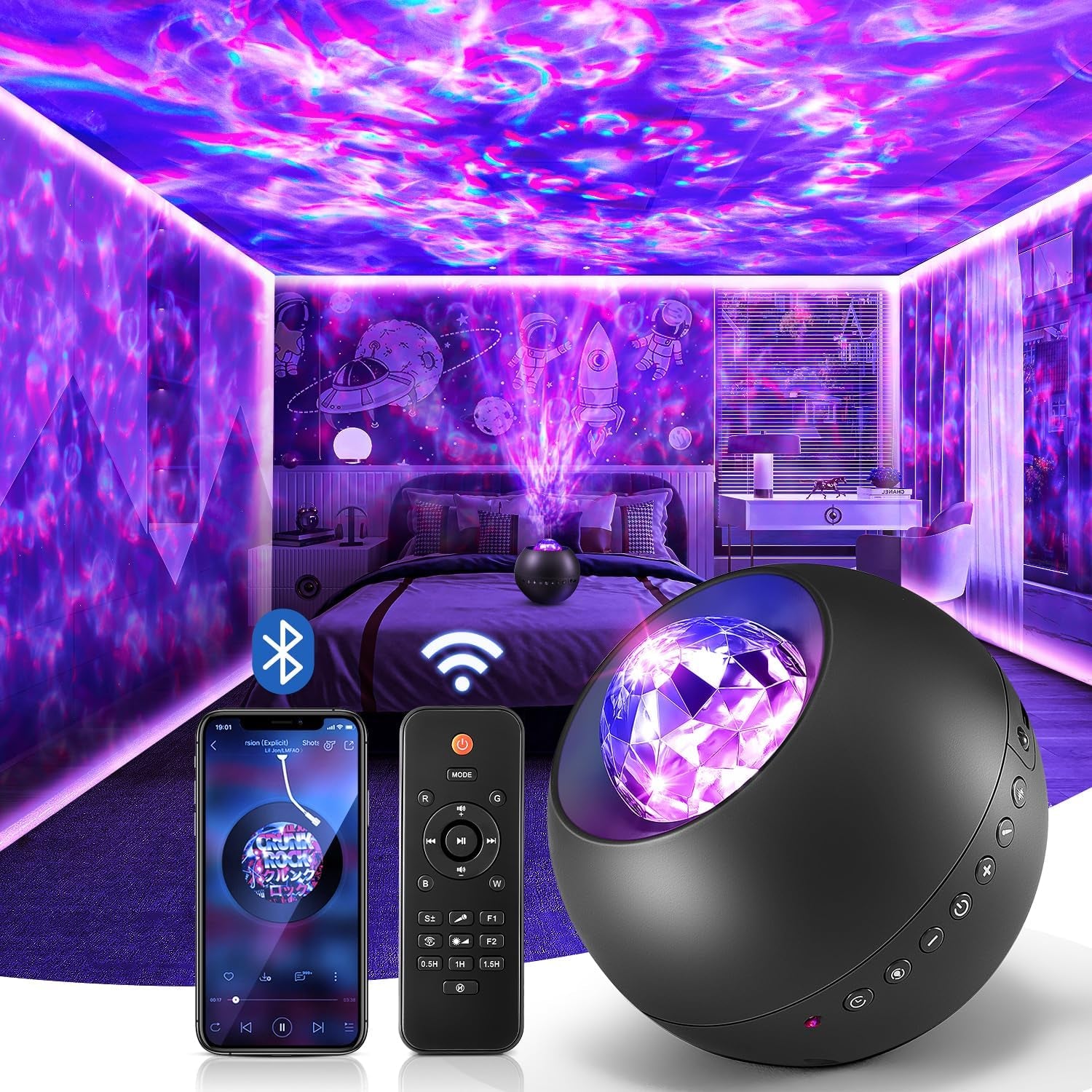 Galaxy Projector, Vibrant Galaxy Light | White Noise & Bluetooth, Remote Timer, Kids Night Light, Room Decor for Teen Girl