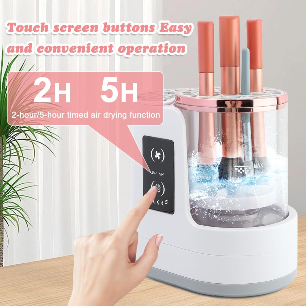 Electric Makeup Brush Cleaner Machine, 3 in 1 Automatic Makeup Brush Cleaner with Brushes Dryer for Most Size Beauty Brushes Set(White,Size:6.8Inch)
