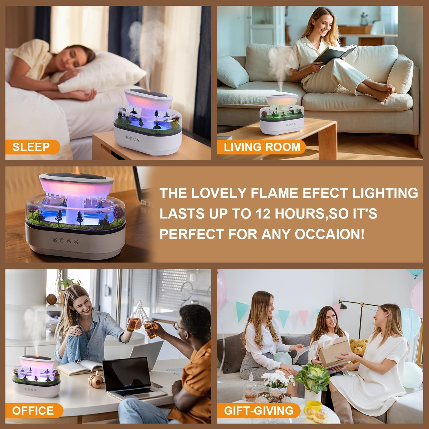 Cloud Rain Humidifier Water Drip, 7 Colors Rainfall Humidifier with Rain Sounds, 250Ml Microlandscape Raindrop Essential Oil Aromatherapy Diffuser for Bedroom, Silent Rain Lamp, Timing, Auto-Off