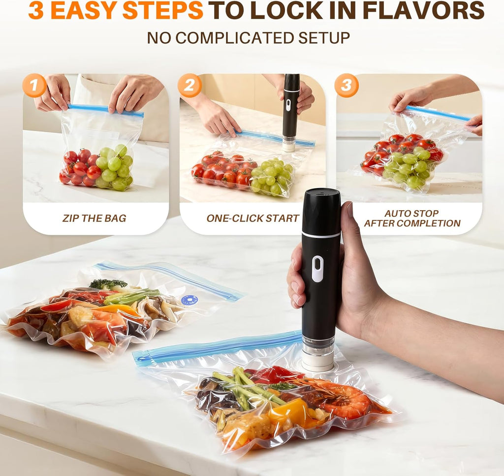 Vacuum Sealer for Food,Compact Vacuum Sealer Machine (Vacuum Sealer + 10 Reusable Vacuum Bags,Cordless Handheld Vacuum Sealer,Portable Food Sealer for Meal Prep