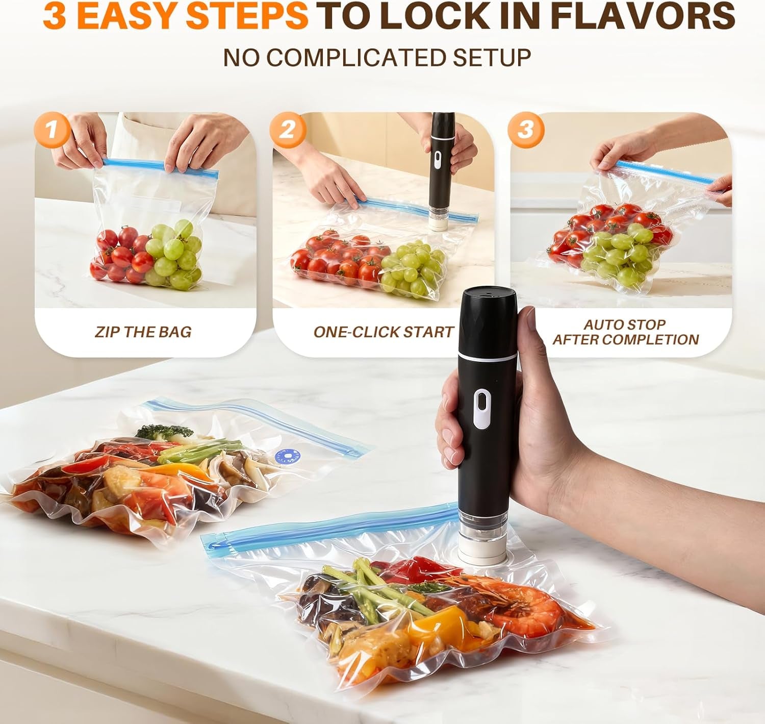 Vacuum Sealer for Food,Compact Vacuum Sealer Machine (Vacuum Sealer + 10 Reusable Vacuum Bags,Cordless Handheld Vacuum Sealer,Portable Food Sealer for Meal Prep