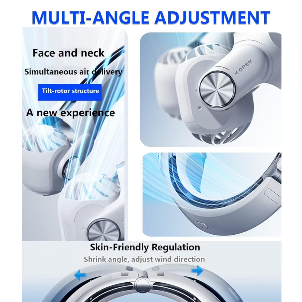 Portable Neck Fan Rechargeable Wearable Cooling Fan, Bladeless Hands-Free Fan for Indoor/Outdoor, Gift for Women, Men - White