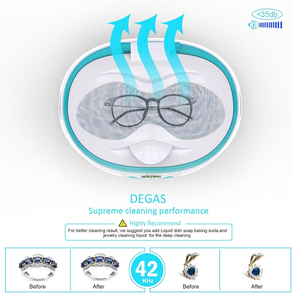UUC06G Ultrasonic Cleaner, Professional Jewelry Cleaner for Eyeglasses, Rings and Watches, 42Khz Portable Sonic Cleaner with 600Ml Capacity Stainless Steel Tank