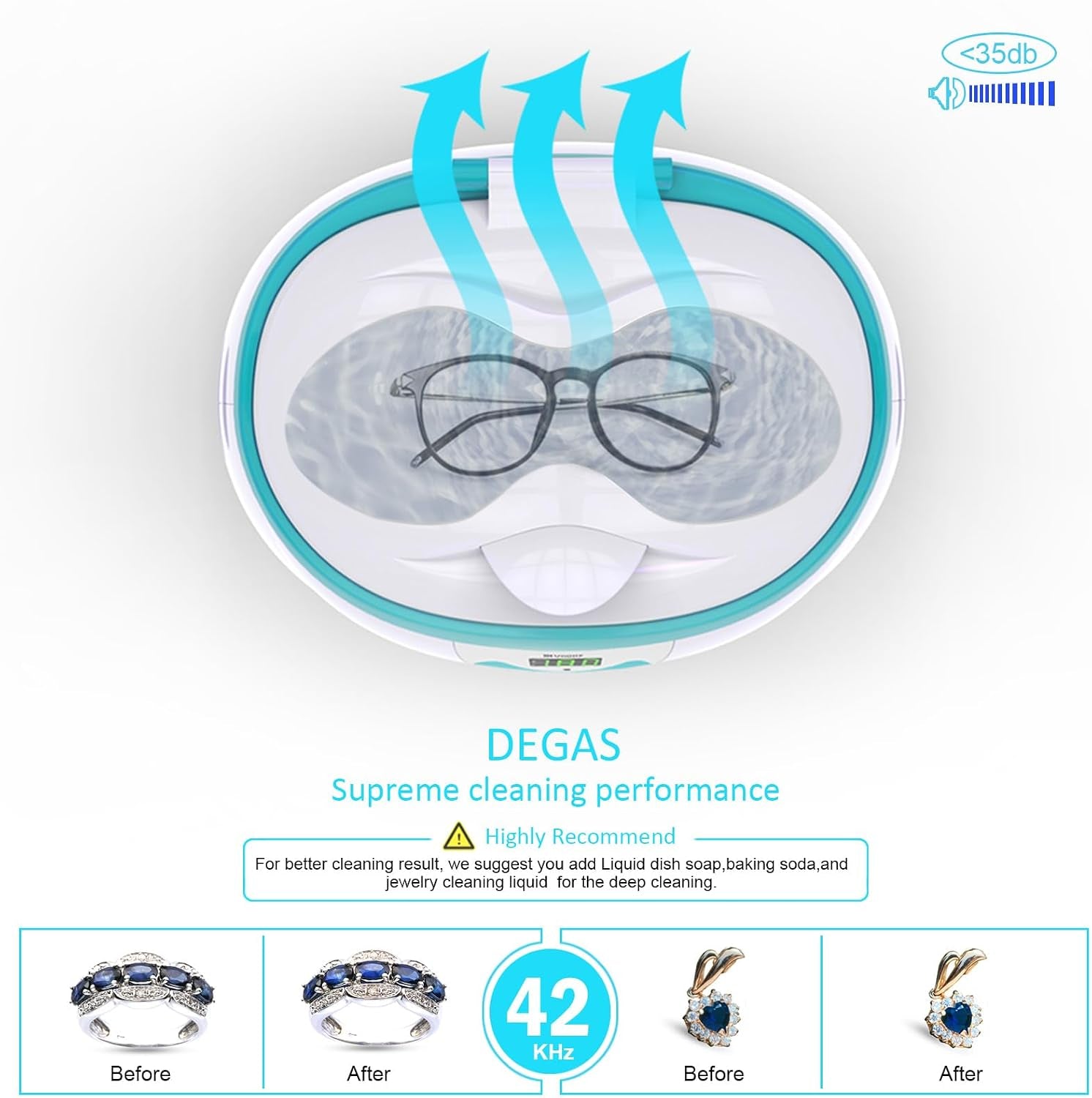 UUC06G Ultrasonic Cleaner, Professional Jewelry Cleaner for Eyeglasses, Rings and Watches, 42Khz Portable Sonic Cleaner with 600Ml Capacity Stainless Steel Tank