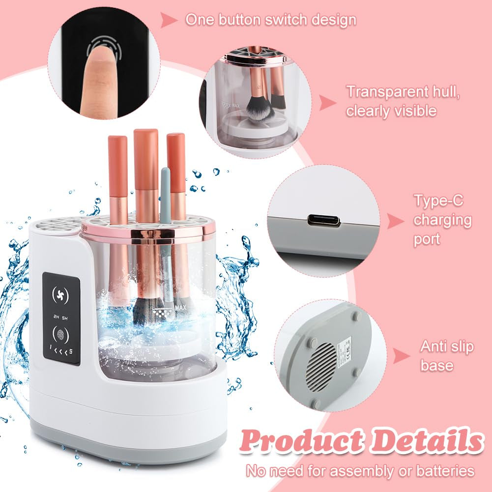 Electric Makeup Brush Cleaner Machine, 3 in 1 Automatic Makeup Brush Cleaner with Brushes Dryer for Most Size Beauty Brushes Set(White,Size:6.8Inch)
