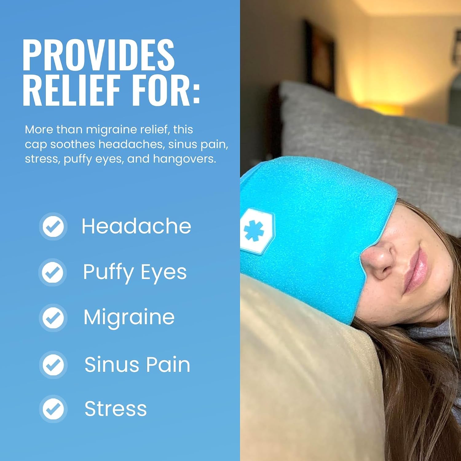Migraine Cold Cap | Form-Fitting Migraine Relief Cap | Headache Relief Cap with 360° Head Coverage | Migraine Relief Products | Sinus Relief | Cold Therapy Headache Cap | FSA-HSA Eligible