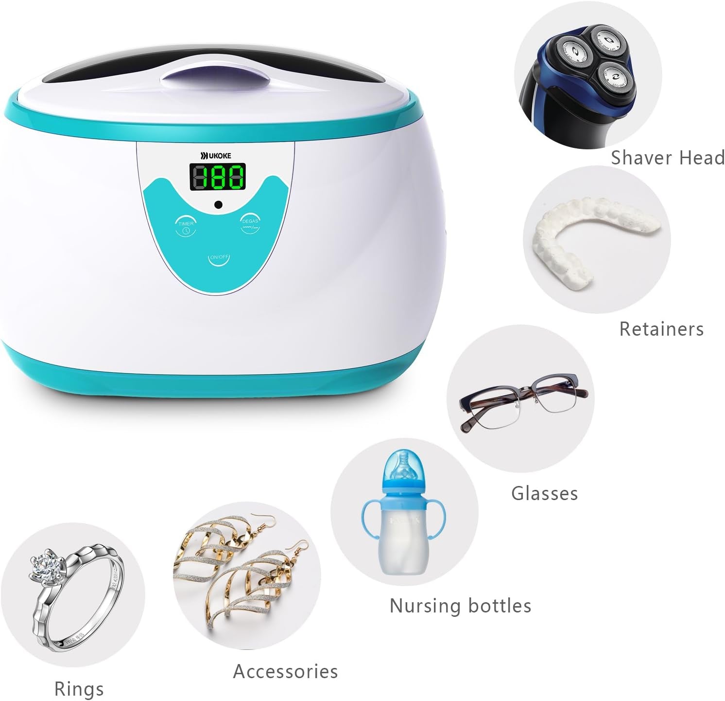 UUC06G Ultrasonic Cleaner, Professional Jewelry Cleaner for Eyeglasses, Rings and Watches, 42Khz Portable Sonic Cleaner with 600Ml Capacity Stainless Steel Tank