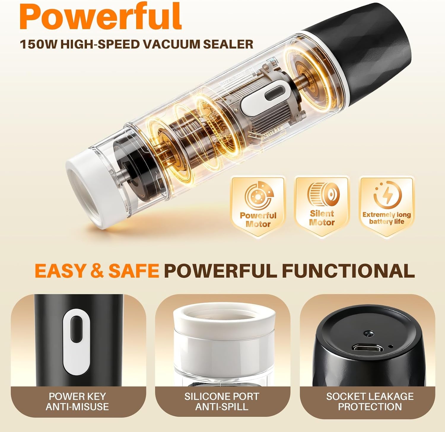 Vacuum Sealer for Food,Compact Vacuum Sealer Machine (Vacuum Sealer + 10 Reusable Vacuum Bags,Cordless Handheld Vacuum Sealer,Portable Food Sealer for Meal Prep