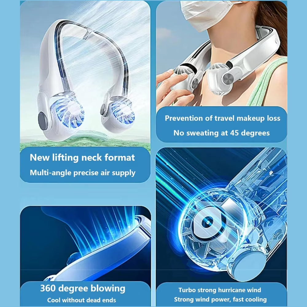 Portable Neck Fan Rechargeable Wearable Cooling Fan, Bladeless Hands-Free Fan for Indoor/Outdoor, Gift for Women, Men - White