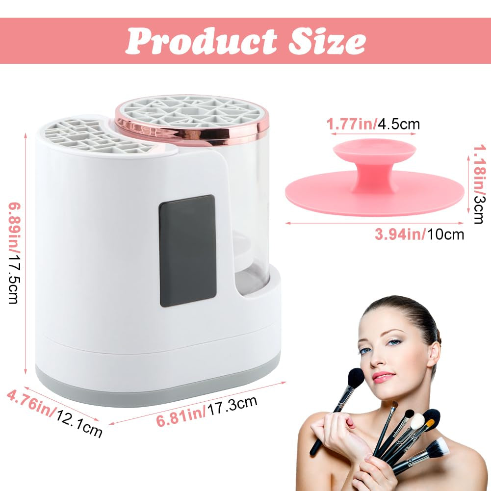 Electric Makeup Brush Cleaner Machine, 3 in 1 Automatic Makeup Brush Cleaner with Brushes Dryer for Most Size Beauty Brushes Set(White,Size:6.8Inch)