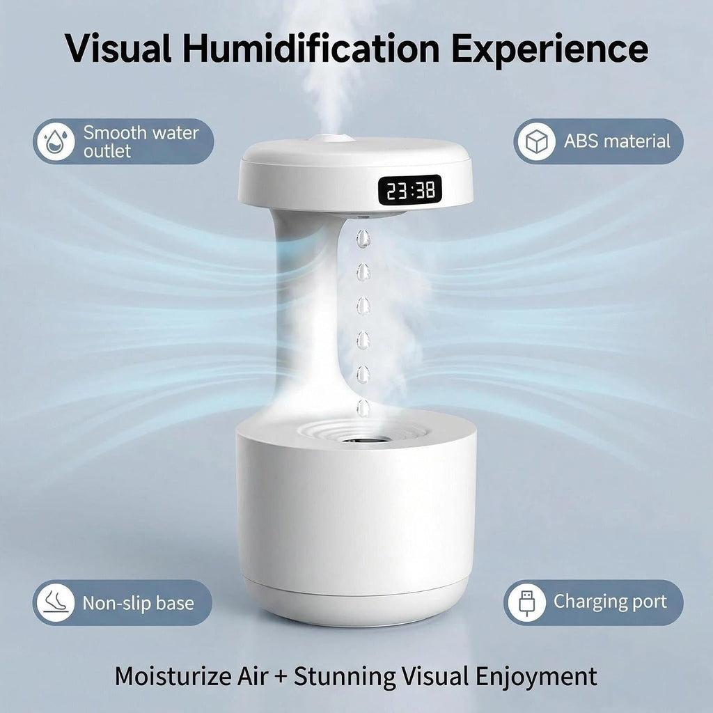 Humidifiers for Bedroom, 800Ml Cool Mist Air Humidifier, Anti-Gravity Digital Humidifier with LED Display, Quiet Knob Control for Bedroom, Plants, Nursery, Office - White