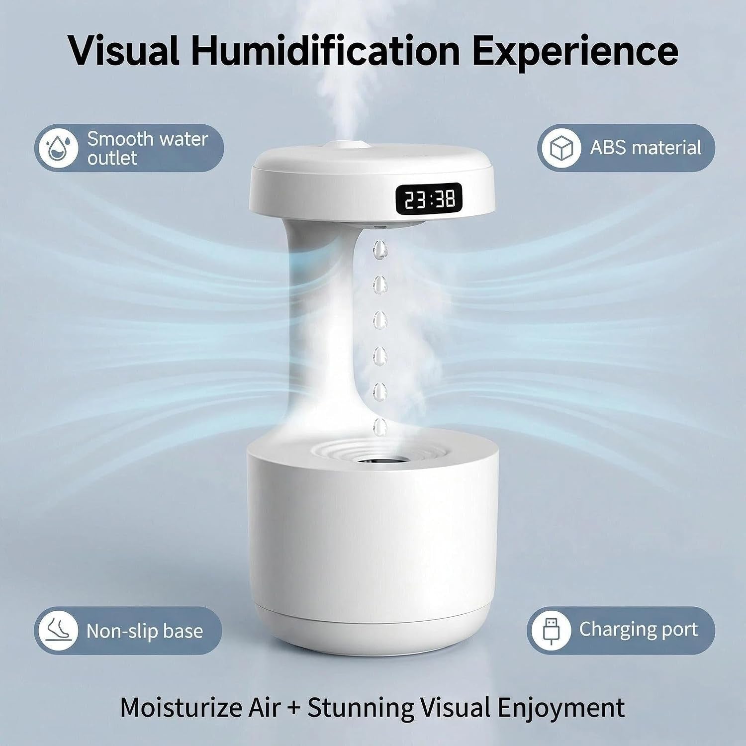 Humidifiers for Bedroom, 800Ml Cool Mist Air Humidifier, Anti-Gravity Digital Humidifier with LED Display, Quiet Knob Control for Bedroom, Plants, Nursery, Office - White