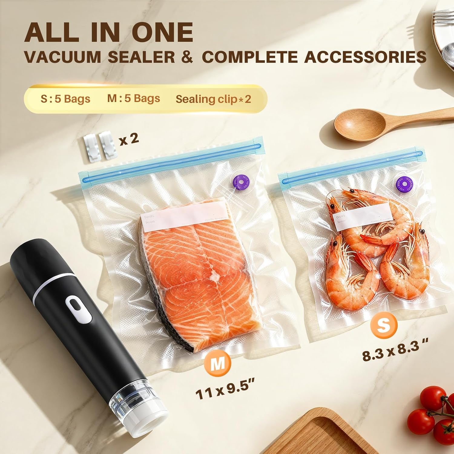 Vacuum Sealer for Food,Compact Vacuum Sealer Machine (Vacuum Sealer + 10 Reusable Vacuum Bags,Cordless Handheld Vacuum Sealer,Portable Food Sealer for Meal Prep