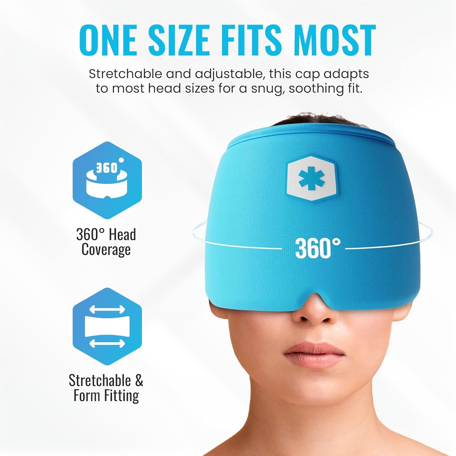 Migraine Cold Cap | Form-Fitting Migraine Relief Cap | Headache Relief Cap with 360° Head Coverage | Migraine Relief Products | Sinus Relief | Cold Therapy Headache Cap | FSA-HSA Eligible