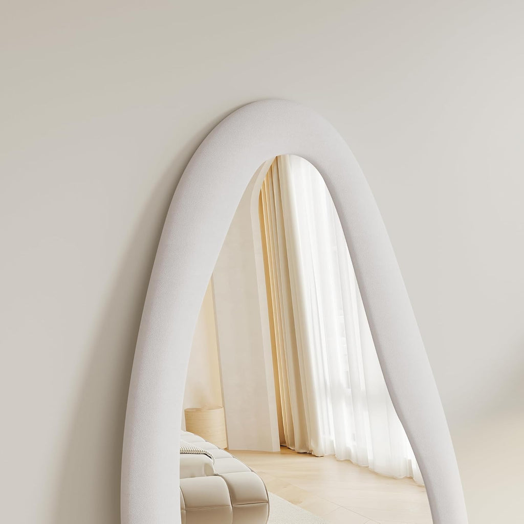Full Length Mirorr, 63"X24" Mirror Full Length, Irregular Wall Mounted Mirror, Standing Floor Mirror with Flannel, Wavy Body Mirorr Hanging or Leaning against Wall for Bedroom (White)