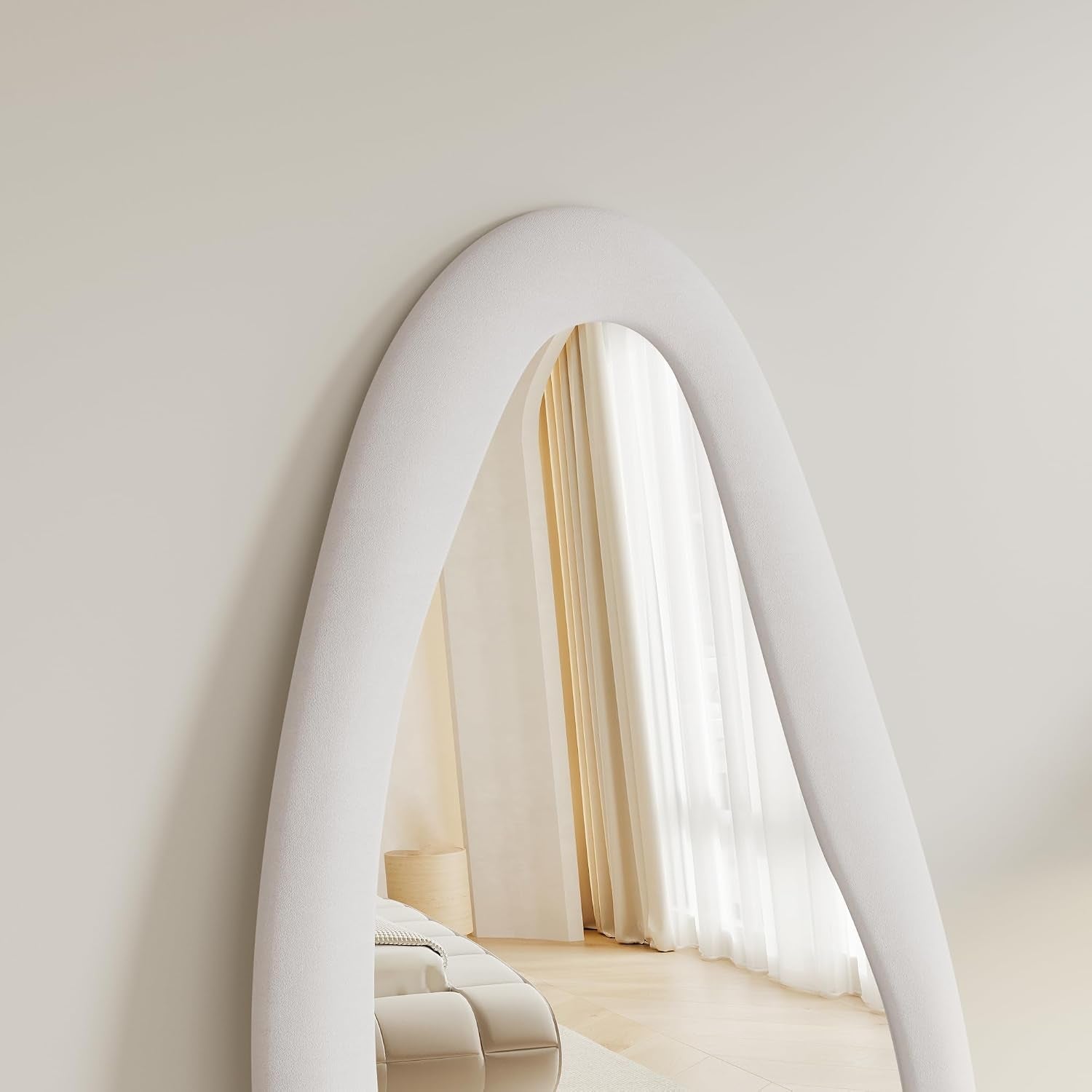 Full Length Mirorr, 63"X24" Mirror Full Length, Irregular Wall Mounted Mirror, Standing Floor Mirror with Flannel, Wavy Body Mirorr Hanging or Leaning against Wall for Bedroom (White)