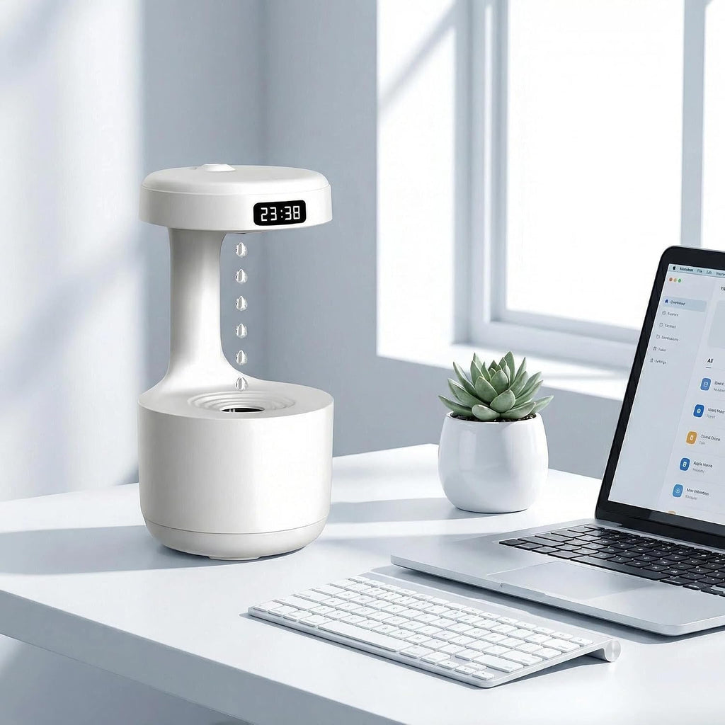 Humidifiers for Bedroom, 800Ml Cool Mist Air Humidifier, Anti-Gravity Digital Humidifier with LED Display, Quiet Knob Control for Bedroom, Plants, Nursery, Office - White