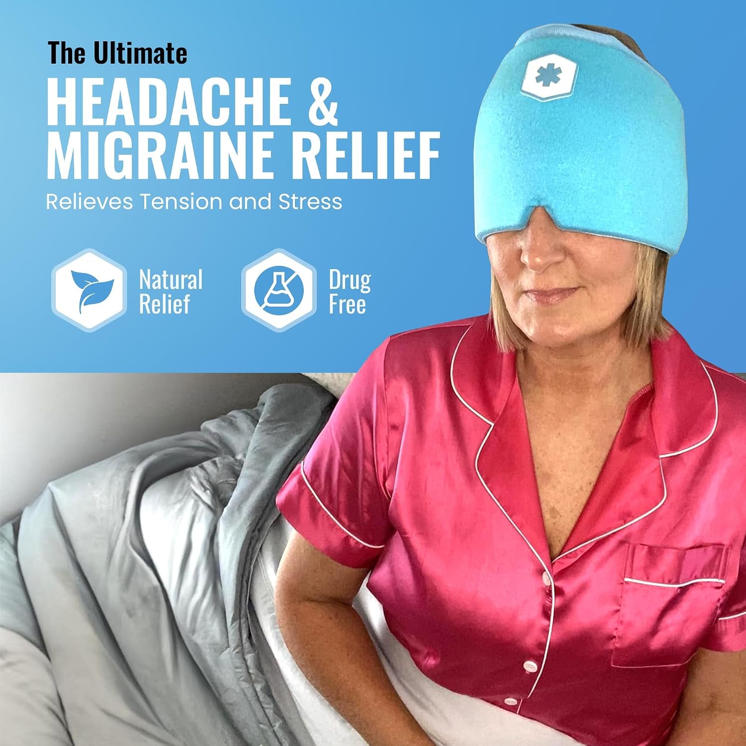 Migraine Cold Cap | Form-Fitting Migraine Relief Cap | Headache Relief Cap with 360° Head Coverage | Migraine Relief Products | Sinus Relief | Cold Therapy Headache Cap | FSA-HSA Eligible