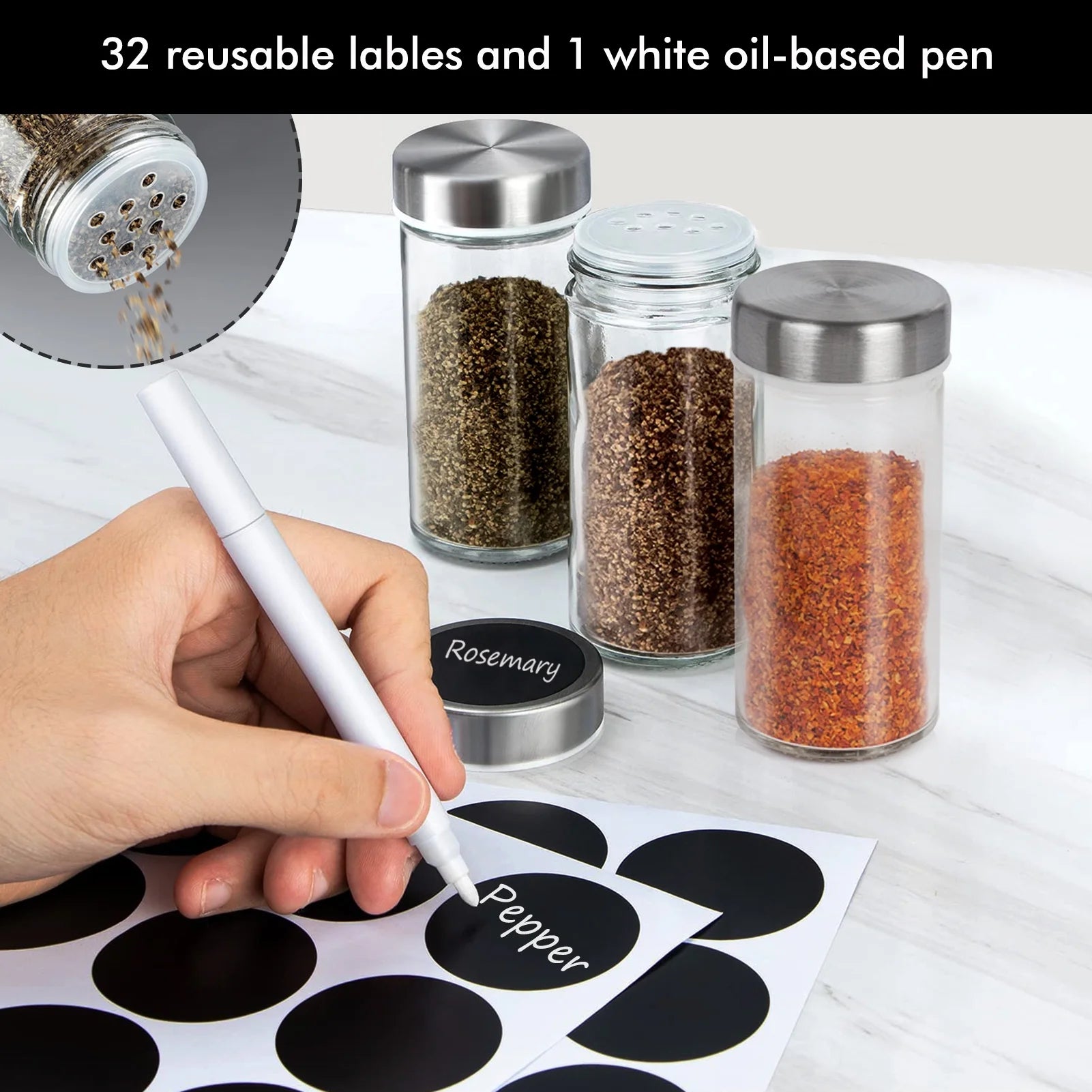 Rotating Spice Rack with Jars, Spinning Spice Rack Shelf, Revolving Spice Rack for Kitchen (Black)