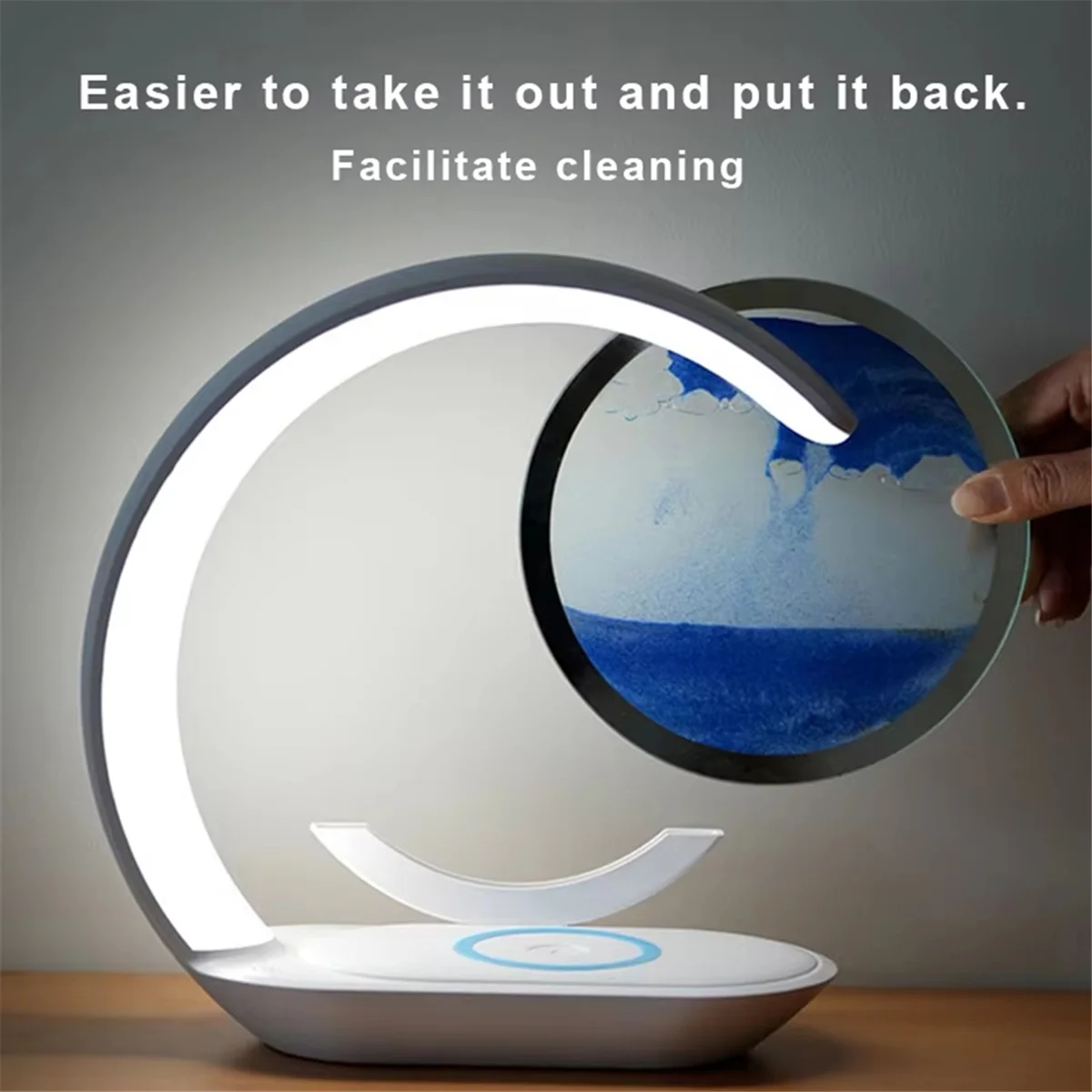Retail! 15W Wireless Charger with Quicksand Painting Night Lamp Table Top Decoration Fast Charging Station Orange