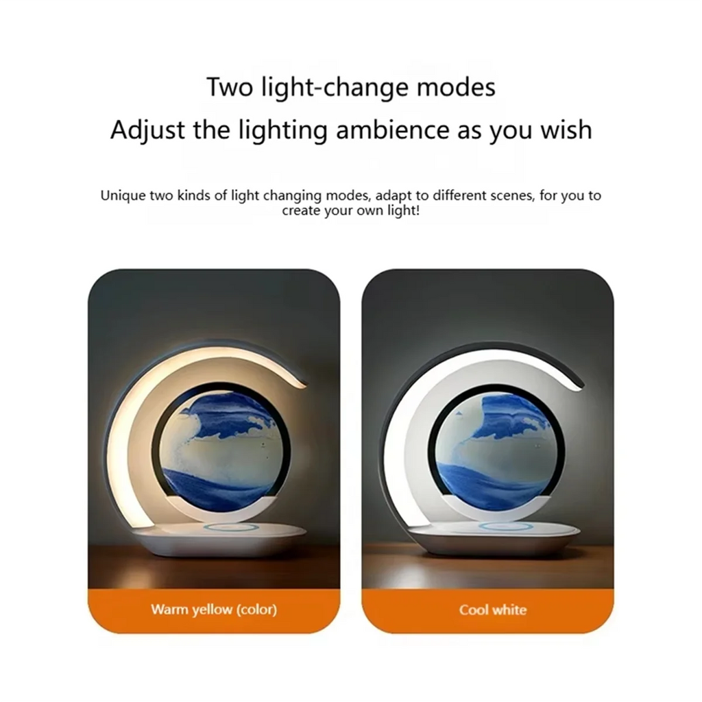 Retail! 15W Wireless Charger with Quicksand Painting Night Lamp Table Top Decoration Fast Charging Station Orange