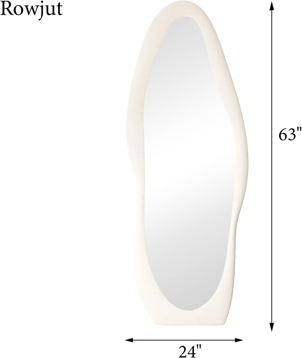 Full Length Mirorr, 63"X24" Mirror Full Length, Irregular Wall Mounted Mirror, Standing Floor Mirror with Flannel, Wavy Body Mirorr Hanging or Leaning against Wall for Bedroom (White)