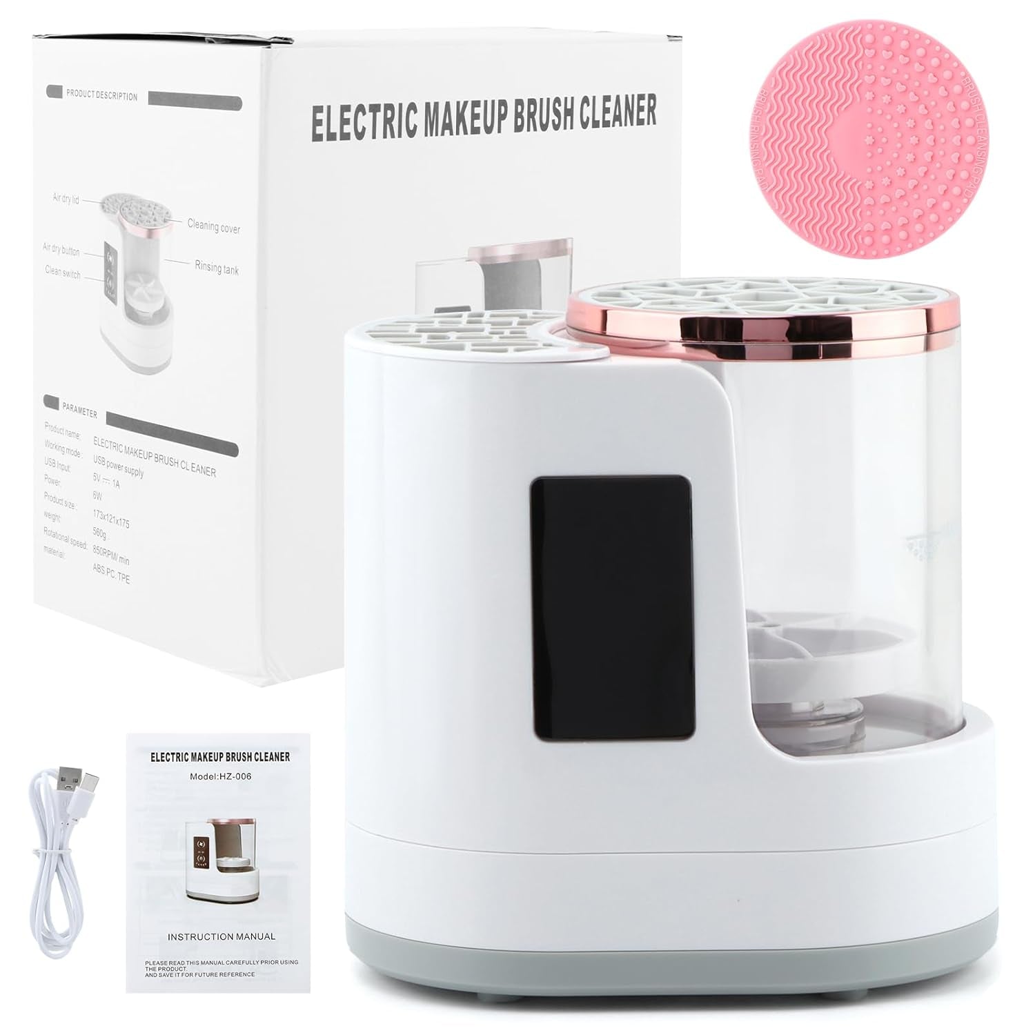 Electric Makeup Brush Cleaner Machine, 3 in 1 Automatic Makeup Brush Cleaner with Brushes Dryer for Most Size Beauty Brushes Set(White,Size:6.8Inch)