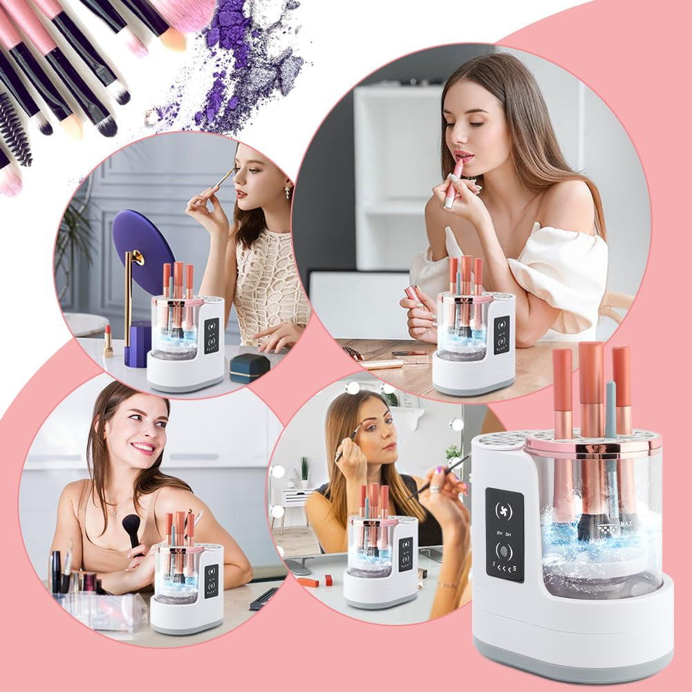 Electric Makeup Brush Cleaner Machine, 3 in 1 Automatic Makeup Brush Cleaner with Brushes Dryer for Most Size Beauty Brushes Set(White,Size:6.8Inch)