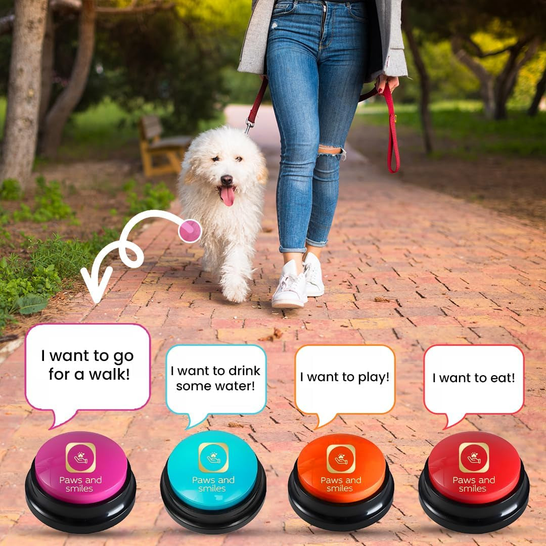 Paws and Smiles Dog Buttons for Communication, 8-Pack Recordable Talking Buttons for Dogs & Cats, 30-Second Voice Dog Training Buttons Starter Set Pet Communication Buzzer Gift