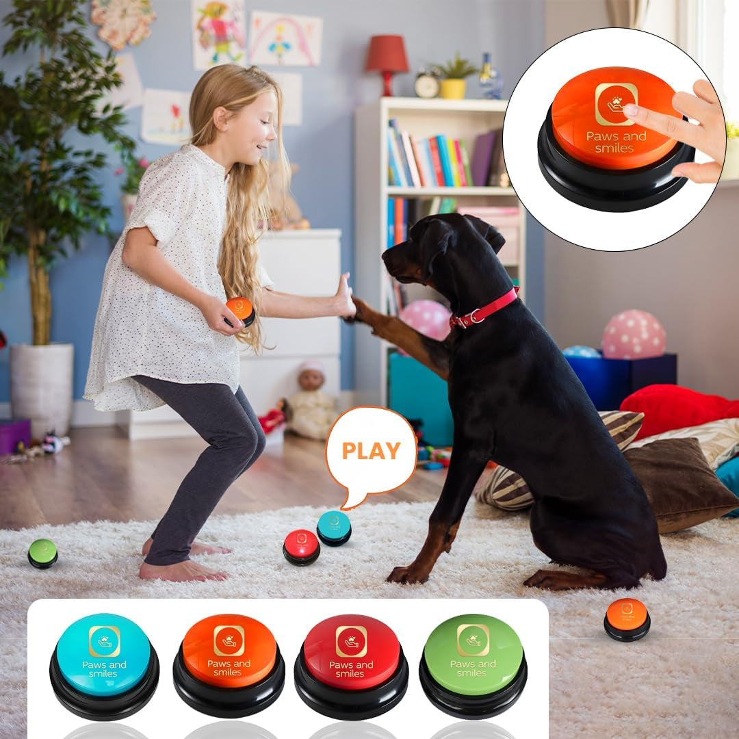 Paws and Smiles Dog Buttons for Communication, 8-Pack Recordable Talking Buttons for Dogs & Cats, 30-Second Voice Dog Training Buttons Starter Set Pet Communication Buzzer Gift