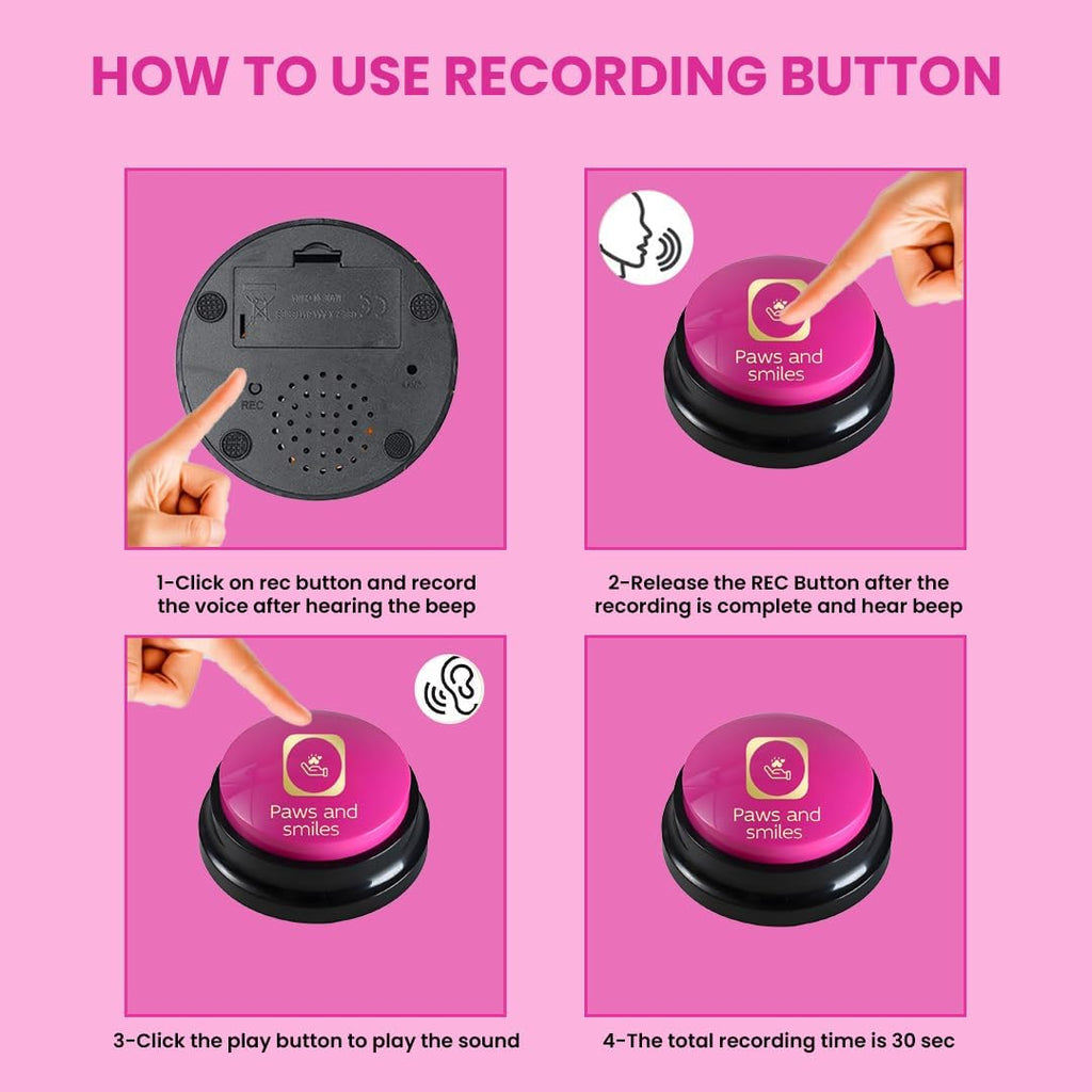 Paws and Smiles Dog Buttons for Communication, 8-Pack Recordable Talking Buttons for Dogs & Cats, 30-Second Voice Dog Training Buttons Starter Set Pet Communication Buzzer Gift