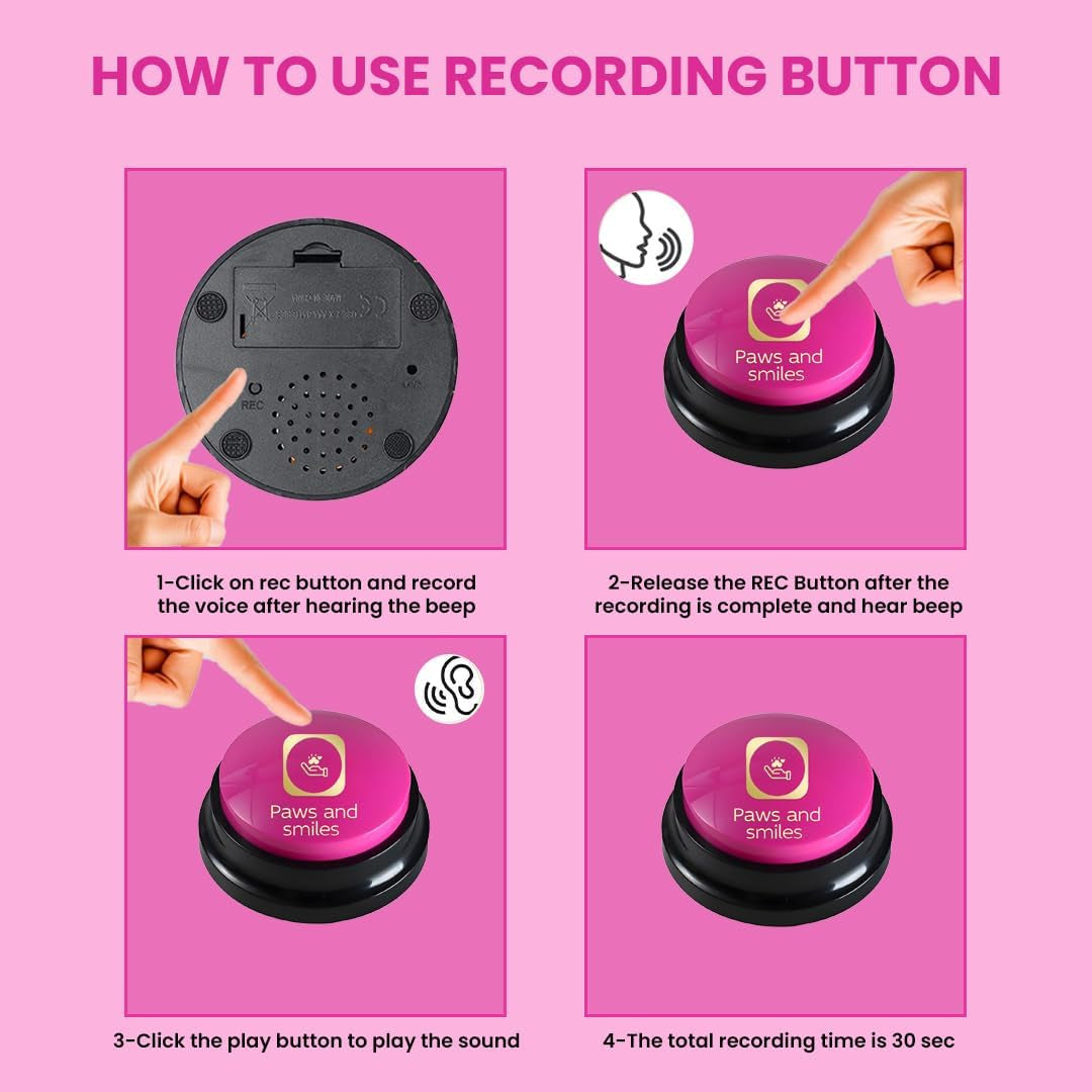 Paws and Smiles Dog Buttons for Communication, 8-Pack Recordable Talking Buttons for Dogs & Cats, 30-Second Voice Dog Training Buttons Starter Set Pet Communication Buzzer Gift