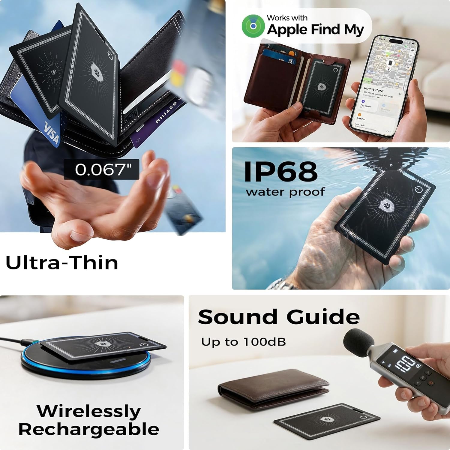 Wallet Tracker Card for Apple Find My (Ios Only, Apple Mfi Certified) -Ultra Slim Rechargeable Bluetooth GPS Tracker,5-10 Years Staying Power,Item Locator for Wallet,Key Finder,Bags,Luggage(1-Pack)
