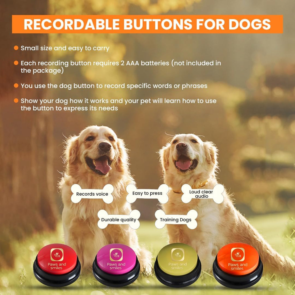 Paws and Smiles Dog Buttons for Communication, 8-Pack Recordable Talking Buttons for Dogs & Cats, 30-Second Voice Dog Training Buttons Starter Set Pet Communication Buzzer Gift