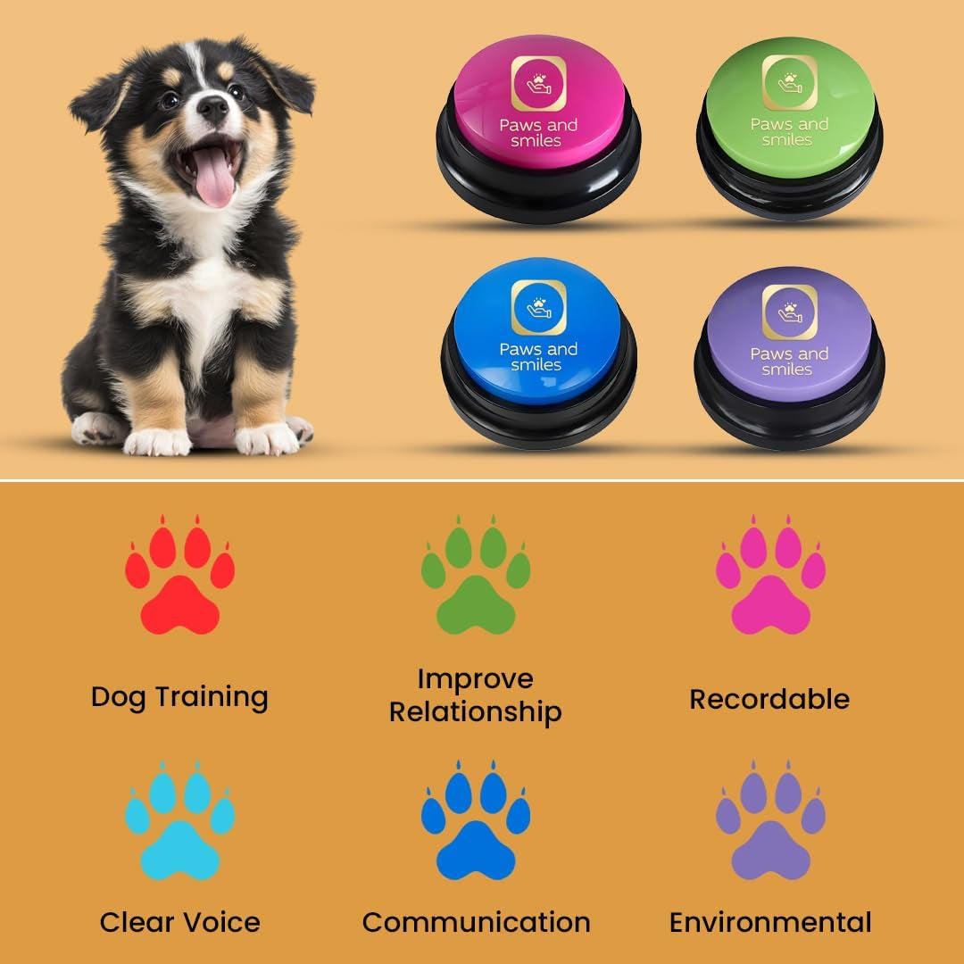 Paws and Smiles Dog Buttons for Communication, 8-Pack Recordable Talking Buttons for Dogs & Cats, 30-Second Voice Dog Training Buttons Starter Set Pet Communication Buzzer Gift